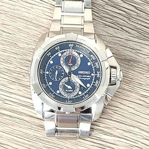 SEIKO LUXE VELATURA WRIST WATCHES: ALARM CHRONOGRAPH BLUE DIAL
